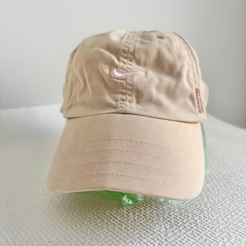 Nike Hat Vintage Swoosh Logo Dad Cap Adjustable Tan and Pink
